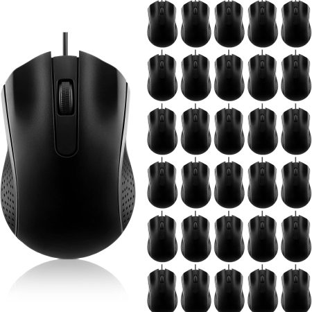 Bonuci 30 Pcs USB Wired Mouse Computer 3 Button Mice Bulk Corded USB Mouse for PC Desktop Laptop Computer Office School Home Classroom Supplies (Black)
